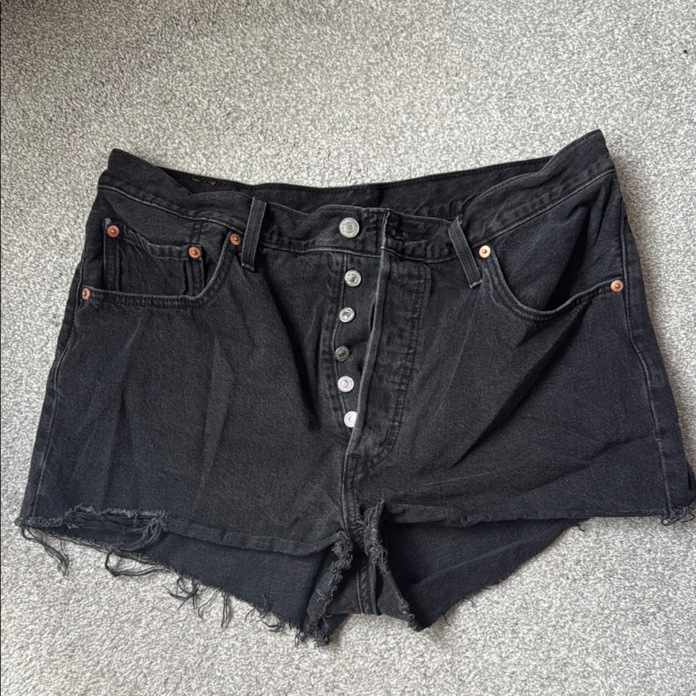 Levi's 501 Black Jean Shorts Distressed Cut-Off Style